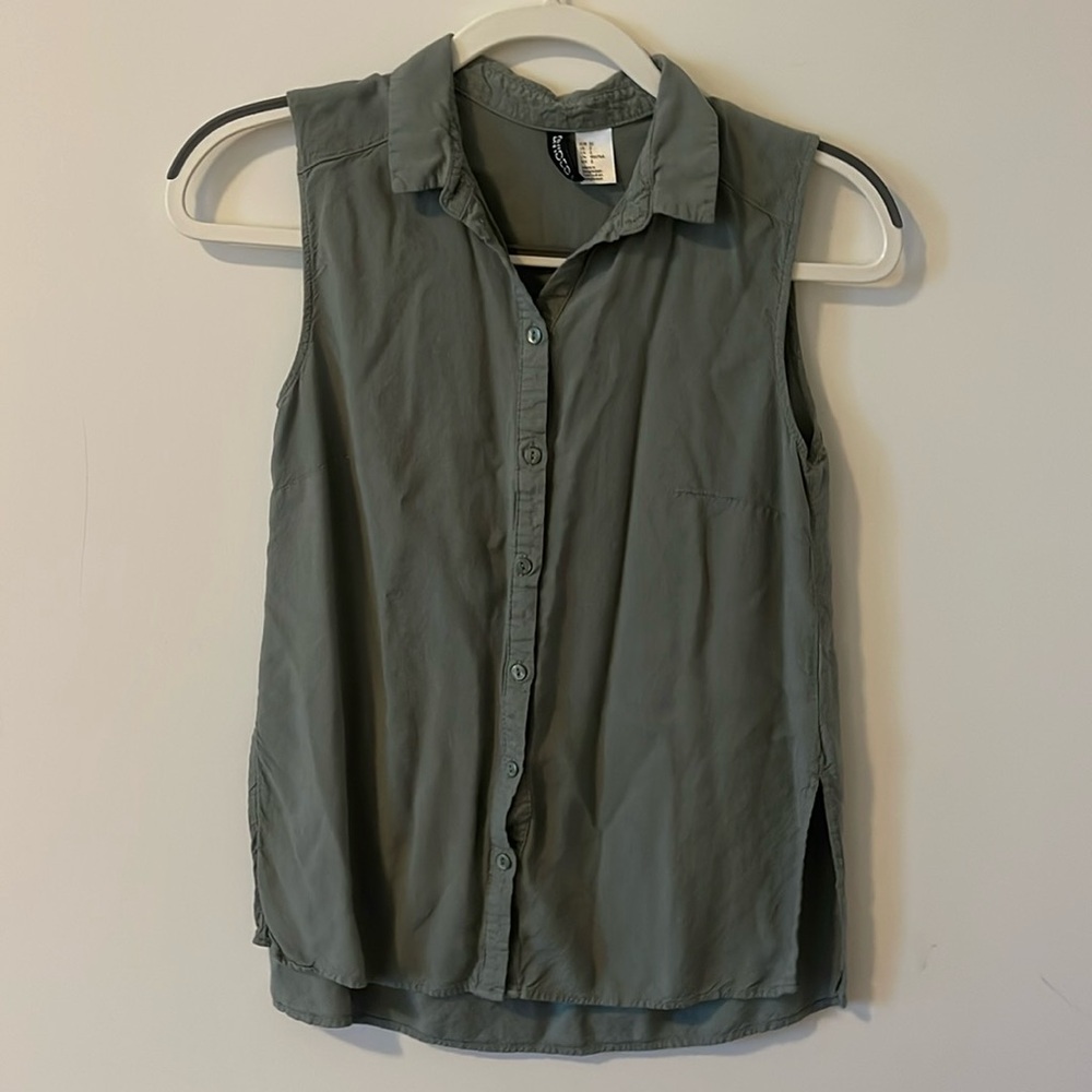 olive green button down collared tank
